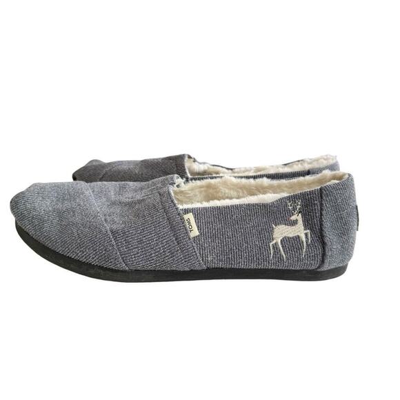 Toms Reindeer Embroidered Faux-Fur Lined Cozy Alpargata Cloudbound in Grey, Sz 7 - Picture 1 of 10